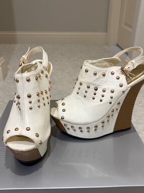 White Studded Platform Wedge Sandals - Women